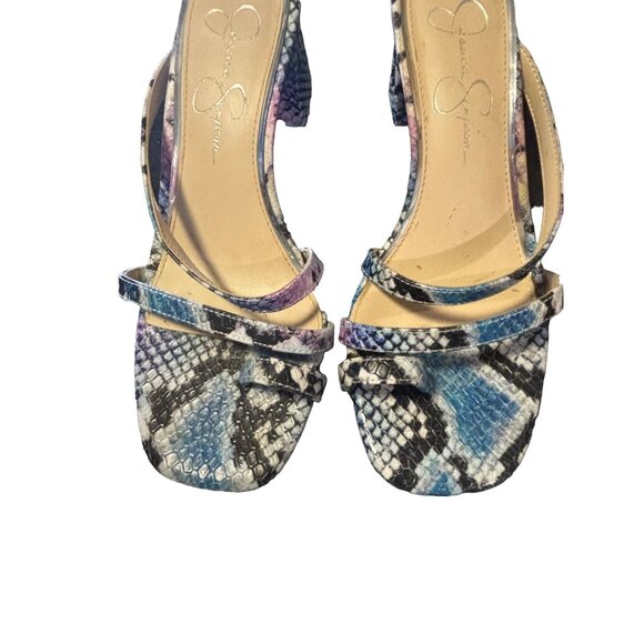 Jessica Simpson Blue Black White Snakeskin Heels Size 6M - Picture 7 of 10